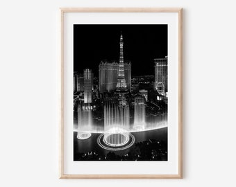 Las Vegas Black and White Print: Bellagio Fountain, Nevada (Digital Download)