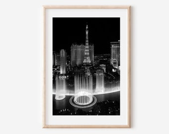 Las Vegas Print Black and White, Las Vegas Wall Art, Las Vegas City Print, Las Vegas Nevada Home Decor, Bellagio, Las Vegas Poster, Nevada