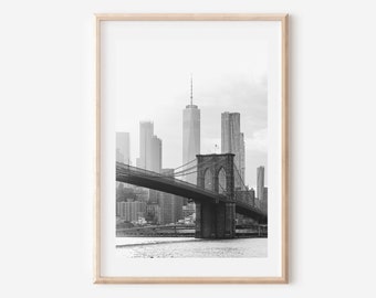 New York City Print Black and White, Brooklyn Bridge Print Black and White,Manhattan Wall Art, NYC Brooklyn Print,Iconic Bridge Architecture