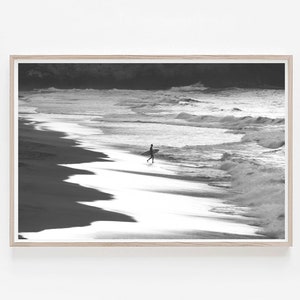 Ocean Print schwarz und weiß, Surfer Poster, Surf Print, Küsten druckbare Kunst, horizontale Wandkunst, Surfbrett Wandkunst Dekor, Surfer Art Decor
