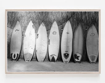 Black and White Surfboard Print: Coastal Beach Wall Art (Digital Download