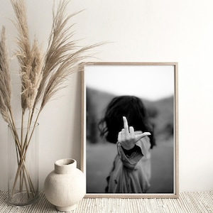 Woman Middle Finger Print Feminist Women Attitudes Art Middle Finger Print Vintage Print Black and White Women Print Teen Girl Room Decor