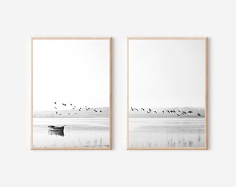 Fliegende Vögel Print Set: Minimalistische Strand Kunst (Digitaler Download)