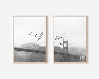 San Francisco Bridge Print Black and White, Golden Gate Bridge Print, San Francisco Wall Art, Golden Gate Bridge California, Golden Gate Set