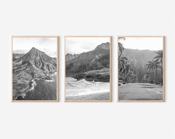 Hawaii Black and White Print Set: Beach Palm Tree Wall Art (Digital Download)