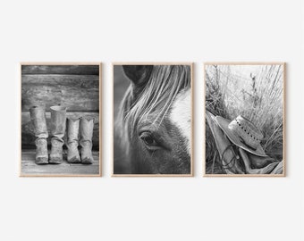 Farmhouse Cowboy Print Set: Black and White Western Decor (Digital Download)