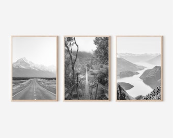New Zealand Black and White Photography Print Set: Wanaka Travel Poster (Digital Download)