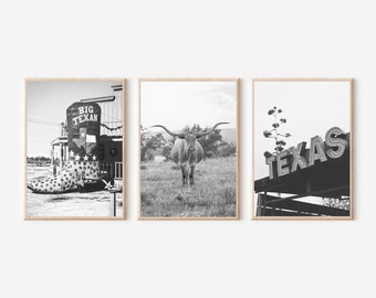 Texas Black and White Photo Print Set: Longhorn, Southwestern Decor (Digital Download)