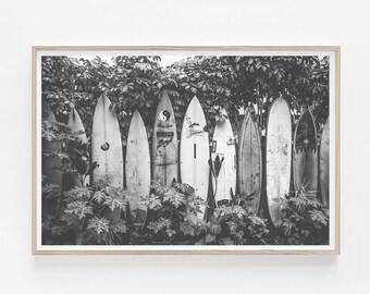 Surfboard Print Black and White, Surf board Wall Decor, Surfboard Art Print, Beach Wall Decor, Surfboard Poster, Hawaii Art Decor