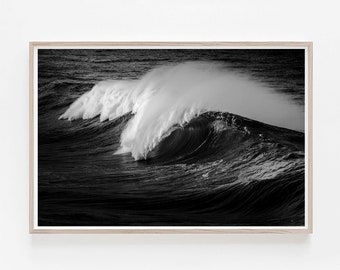 Black and White Ocean Wave Print: California Surf Art (Digital Download)