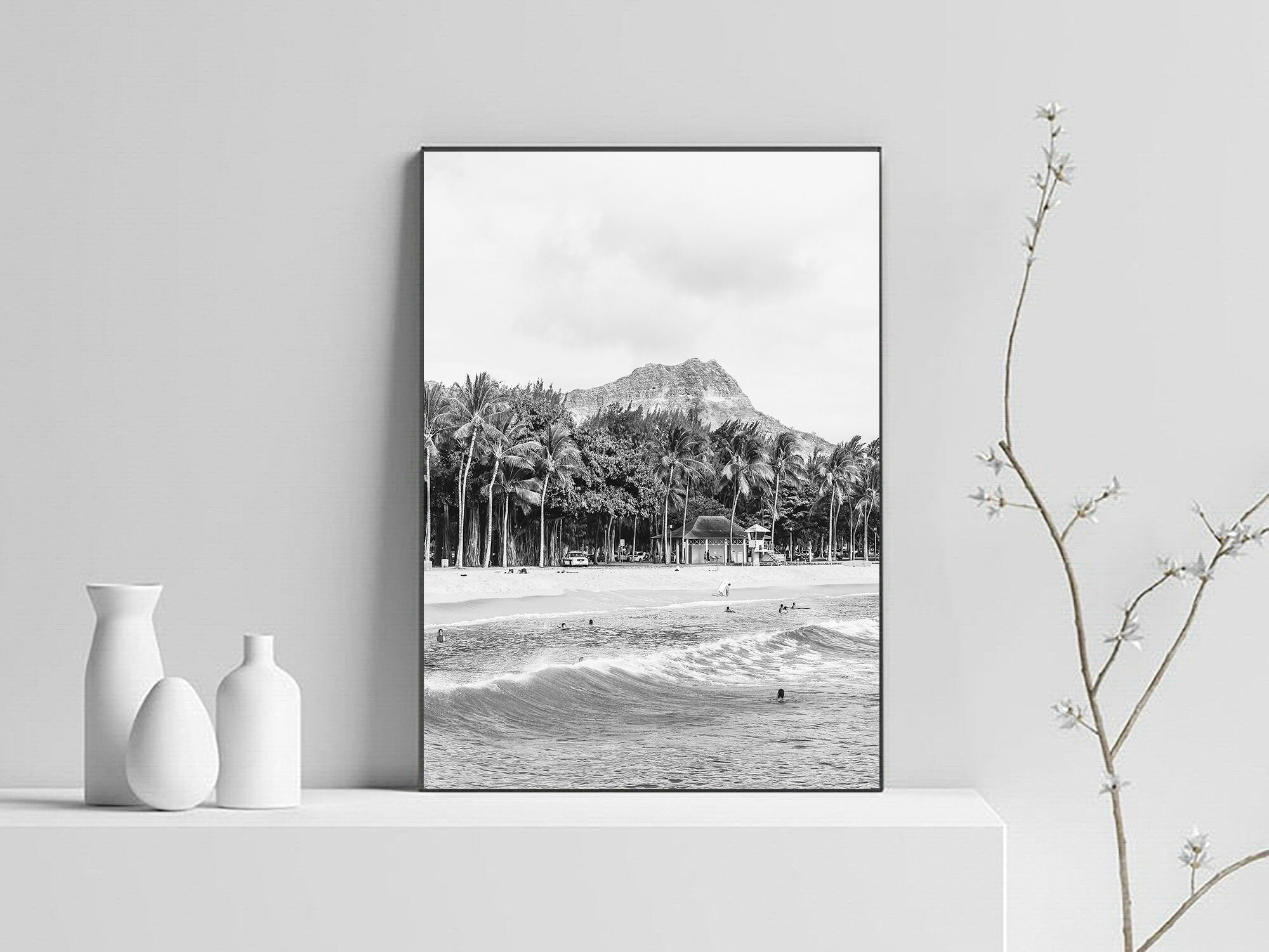 Hawaii Print Black and White, Oahu Wall Art, Oahu Print Black and White ...