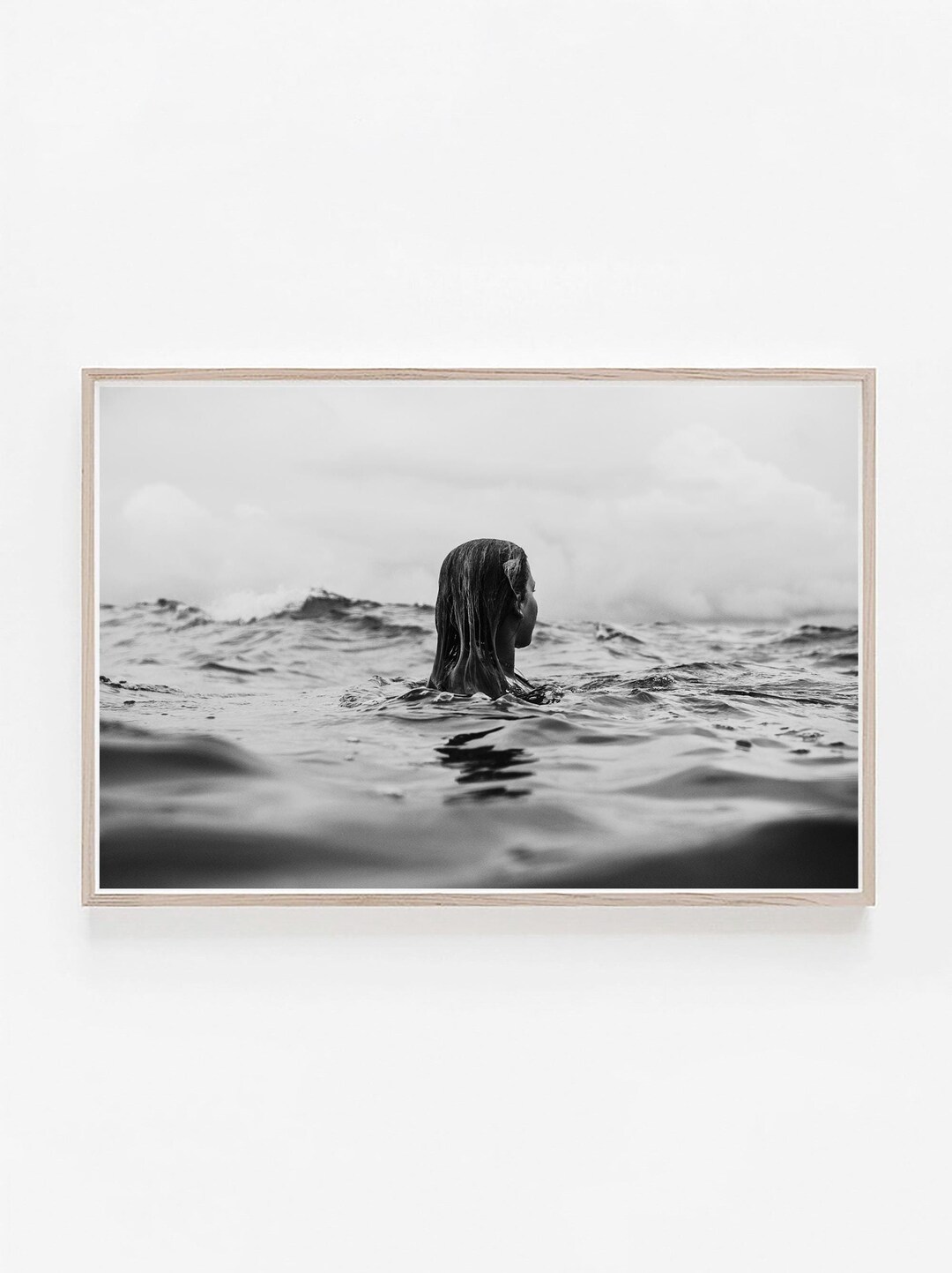 Black and White Swimming Woman Print: Retro Ocean Wall Art (digital ...