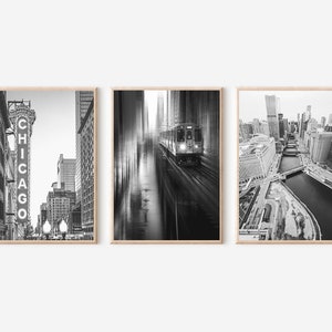 Chicago Skyline Print Set: Black and White Cityscape (Digital Download)