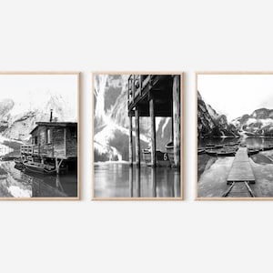 Italy Mountain Lake Prints Black and White, Italy Dolomites Landscape Art, Lago di Braies Print, South Tyrol Poster: (Digital Download)