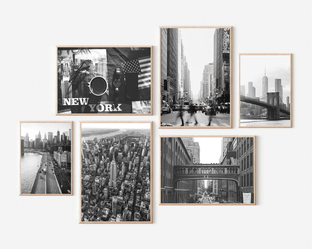 New York City Skyline Print Set: Black and White Manhattan Wall Art ...