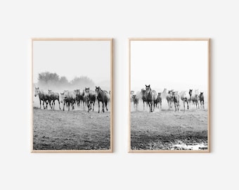 Black and White Horse Prints: Cowboy Western Wall Art (Set of 2) (Digital Download)