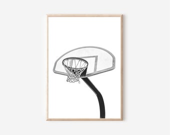 Basketkorgstryck: Svartvit tonårsrumsdekoration (digital nedladdning)
