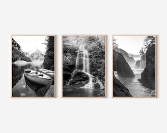 Black and White Landscape Prints Set: Minimalist Nature Wall Art (Digital Download)