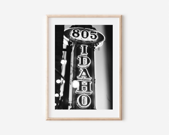 Idaho Neon Sign Print: Black and White Travel Poster (Digital Download)