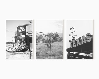 Texas Longhorn Cow Print Set: Southwestern Black and White Wall Art (Digital Download