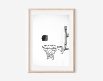 Basketball Hoop Black and White Art Print: Teen Room Decor (Digital Download)