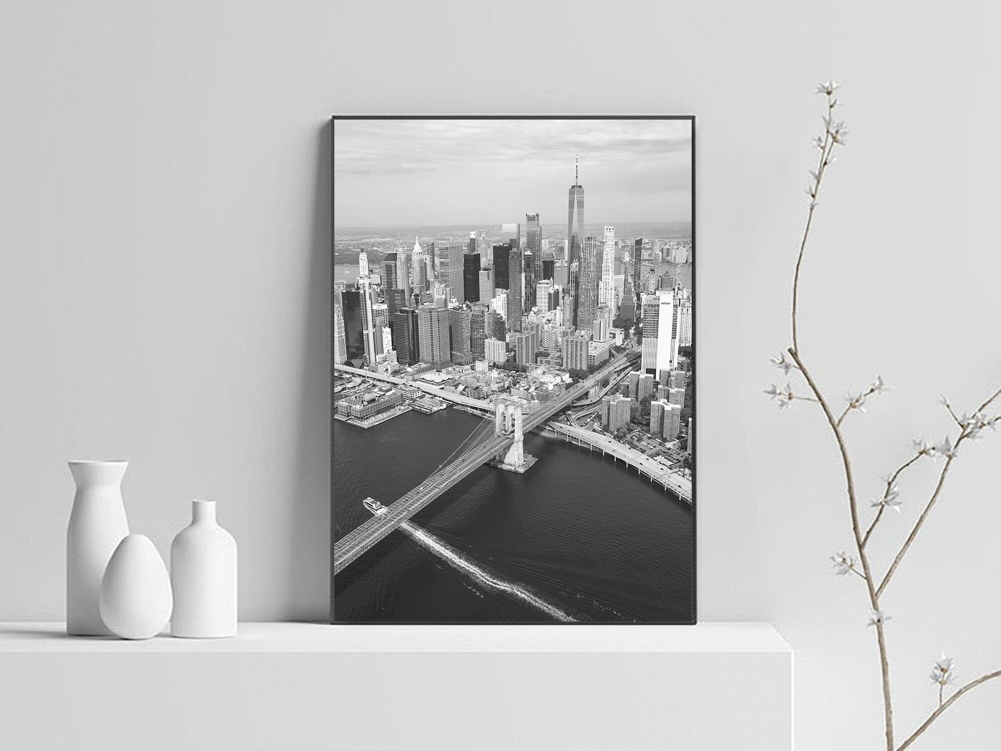 Black and White New York City Skyline Print: Brooklyn Bridge (digital ...