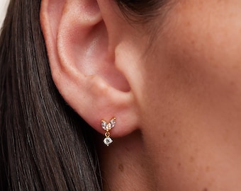 Pendientes Colgantes de Plata 925 Bañada en Oro 18k con Circonitas – Pendientes Delicados de Mujer – Pendientes Finos – Dulzura