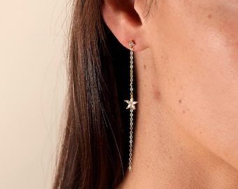 Pendientes colgantes con cadena plata 925 bañada en oro 18k – Pendientes delicados minimalistas – Joyas bañadas en oro – Douceness