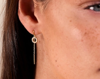 Pendientes colgantes con cadena en plata 925 bañada en oro de 18k y óxido - Pendientes delicados y minimalistas - Douceness