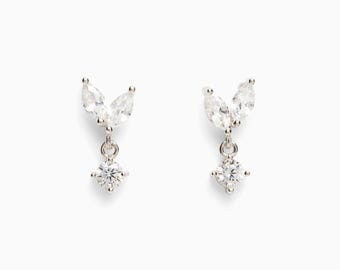 Pendientes Colgantes de Plata 925 Bañada en Oro 18k con Circonitas – Pendientes Delicados de Mujer – Pendientes Finos – Dulzura