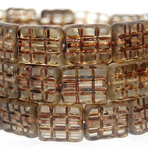 Table Cut Rectangle beads with Grating, 15 x 13 mm