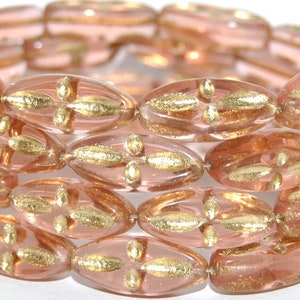 Boat Oval Pressed Glass Beads with decor, 20 x 9 mm, Czech Crystal Glass Beads