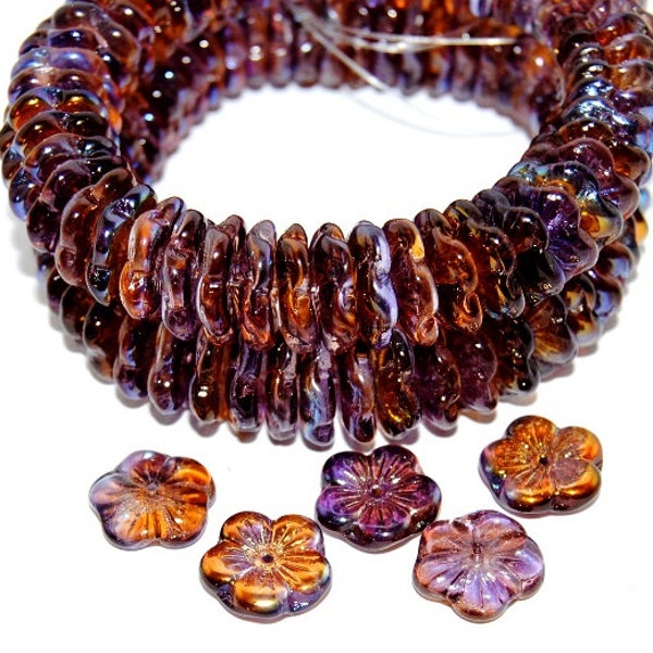 5 Petal Flower Pressed Glass Beads, 14 mm