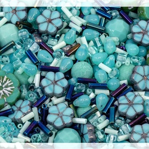 2.3 oz (60 g) Mix of Unique Czech Bohemia Glass Focal Pressed Beads, Hand Made Set Kit BCV