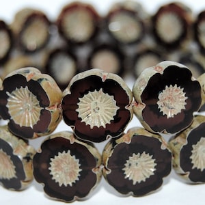 Table Cut round beads Hawaii flowers, 16 mm
