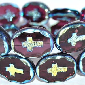 Table Cut oval beads with cross, 25 x 19 mm