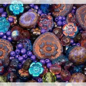2.3 oz (60 g) Mix of Unique Czech Bohemia Glass Focal Pressed Beads, Hand Made Set Kit BCV