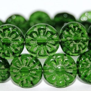 Flat Round with Flower Pressed Glass Beads, 18 mm, Czech Crystal Glass Beads
