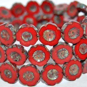Table Cut round beads Hawaii flowers, 14 mm