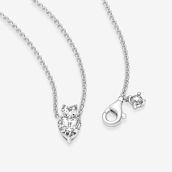 Pandora Silver Elevated Sparkling Heart Necklace S925 Ale 45cm