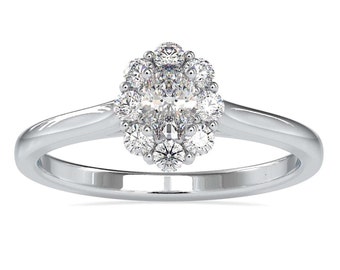 Oval Lab Grown Diamond Engagement Ring, Round Lab Grown Jewelry, IGI Certified Lab Diamond Ring, Minimalist Wedding Ring 14k White Gold Ring
