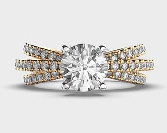 0.30 CT Round Cut Lab Grown Diamond Halo Ring, 14k Yellow Gold Round Diamond Engagement Ring, CVD Round Cut Eco Friendly Diamond Jewelry