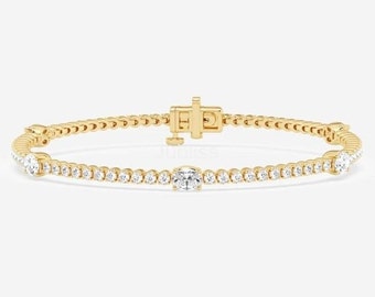 Lab Grown Diamond Tennis Bracelet/ 14K Gold Lab Grown Bracelet/ Luxury Bridal Wedding Bracelet/ Anniversary Birthday/ Oval Diamond Bracelet