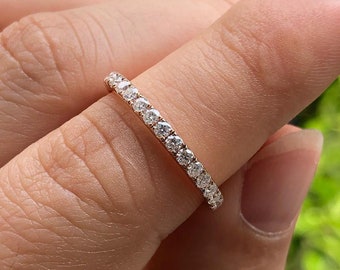 Round Full Eternity Diamond Band, Lab Grown Diamond Band, 14K White Gold Eternity Band Ring, Conflict Free Diamond Band Jewelry Gift For Her