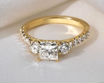 Princess Diamond Ring , 10K 14K Gold Lab Grown Diamond Ring for Wedding and Engagement Ring or Band