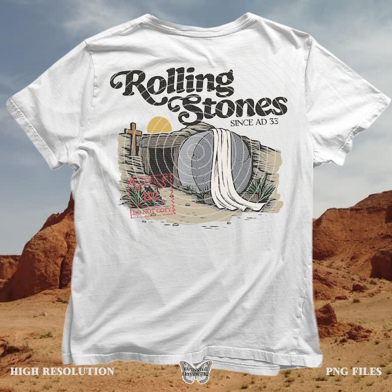 Christian Easter PNG, Resurrection Sunday art, He is risen PNG, Jesus tomb PNG, Rolling Stones since AD 33, empty tomb graphic, vintage faith artwork, religious sublimation PNG, printable Easter design, gospel message graphic, Christian clipart alternative, cross and tomb design, Bible verse PNG, Savior resurrection PNG, holiday ministry print, Christian printable gift, Easter t-shirt art, Christian digital design, empty tomb scene PNG, hand-drawn Christian art