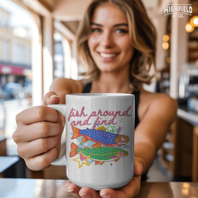 colorful trout png with preppy style and fun phrase, vibrant lake life summer illustration