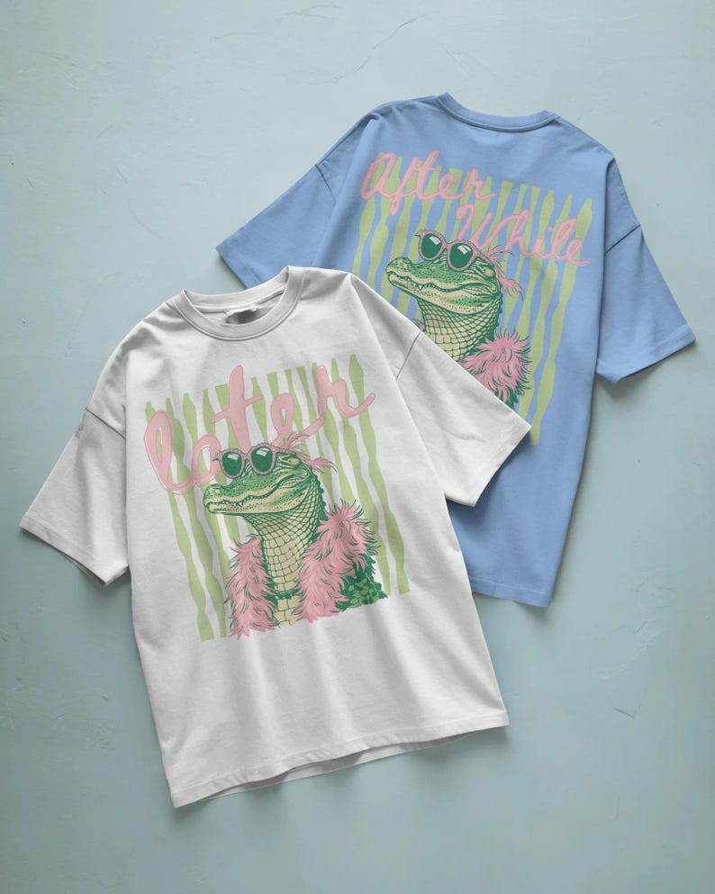 funny alligator png wearing sunglasses and feather scarf girly summer design for tshirt sublimation digital file