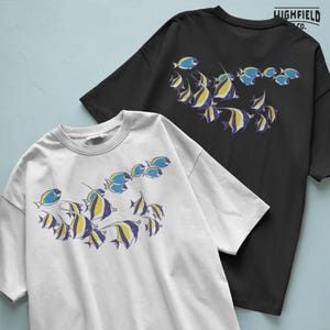 marine life png featuring reef fish with blue and yellow tones, clean summer beach themed artwork