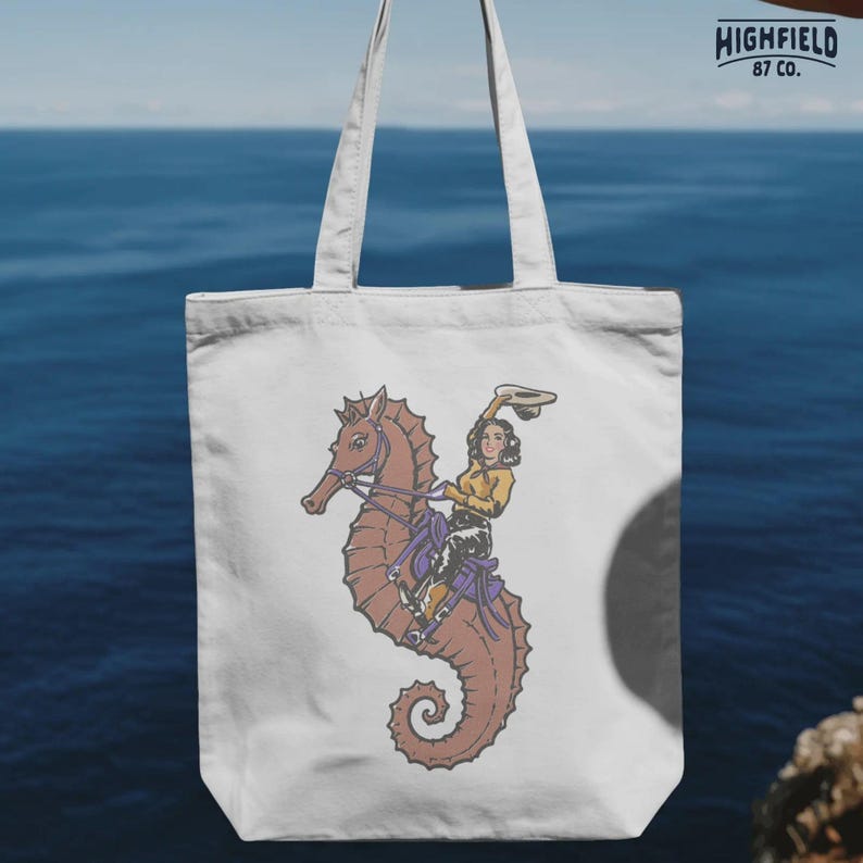 coastal cowgirl png with seahorse and western outfit, unique fantasy illustration
